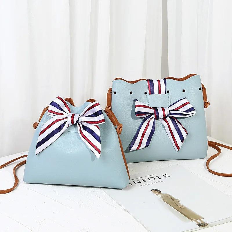 Patchwork Bow Scarf Shoulder Bag Bucket Wallet Fanny Pack