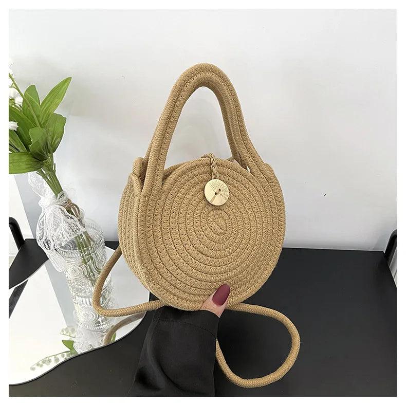 Round Straw Shoulder Bag Beach Top-handle HandBags Women
