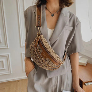 Leather Chain Waist Bag Female Waist Pack Ladies Wide Strap