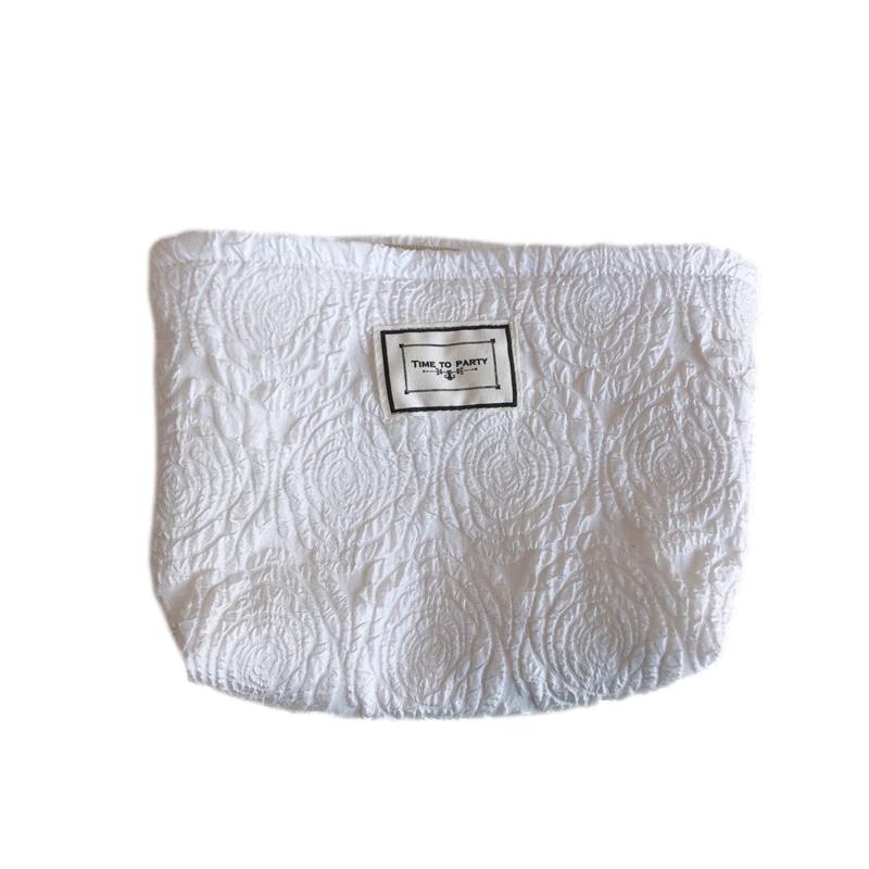 Large Rose Letter Print Cosmetic Bag, Zippered Clutch in White, Black, Rose Gold
