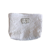 Large Rose Letter Print Cosmetic Bag, Zippered Clutch in White, Black, Rose Gold