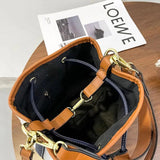 Women Drawstring Bucket Crossbody Bag Leather Shoulder Handbag