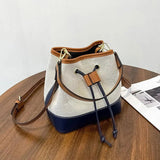 Women Drawstring Bucket Crossbody Bag Leather Shoulder Handbag