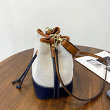 Women Drawstring Bucket Crossbody Bag Leather Shoulder Handbag