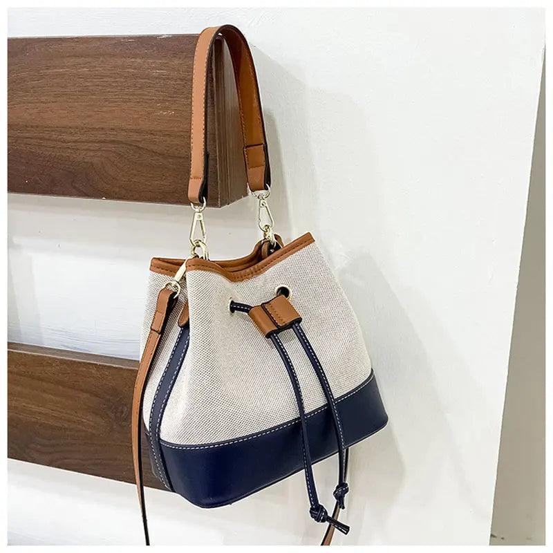 Women Drawstring Bucket Crossbody Bag Leather Shoulder Handbag