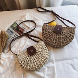 Woven Straw Crossbody Bag Rattan Semicircle Clutch Handbag