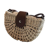 Woven Straw Crossbody Bag Rattan Semicircle Clutch Handbag