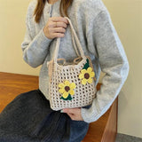 Wool Woven Bag Handbag Lovely Flower Women's Bag Knitted Shoulder Bag