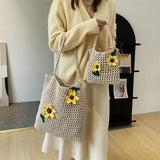 Wool Woven Bag Handbag Lovely Flower Women's Bag Knitted Shoulder Bag