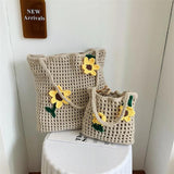 Wool Woven Bag Handbag Lovely Flower Women's Bag Knitted Shoulder Bag