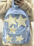 Preppy Style Backpacks Women Stars Patchwork Large Capacity Nylon Bags Student C