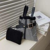 Woolen Women Bag Leather Shoulder Messenger Winter Clutch Bag