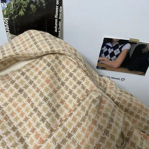 Woolen Houndstooth Backpack Large Capacity School Student Backpack I