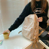 Woolen Houndstooth Backpack Large Capacity School Student Backpack I
