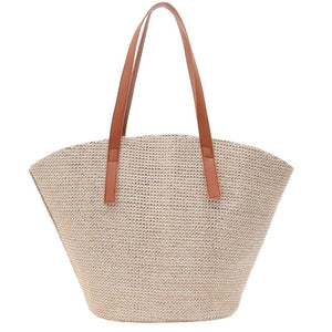 Portable Straw Shoulder Tote Bag Casual Large Capacity Braided Basket