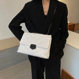 Women Lattice Pattern Handbag Top-handle Chain Purse