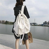 Canvas Drawstring Backpack Large Capacity Vintage Rucksack