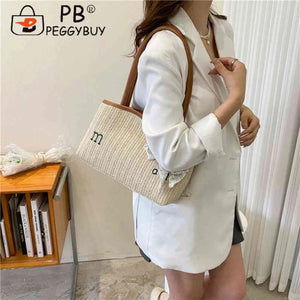 Summer Straw Shoulder Bag Beach Tote Handbag