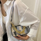 Casual Ladies Handbags Thick Chain Commute Bag PU Leather Shoulder Bag