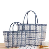 Women's PVC Handwoven Handbag Transparent Check Vegetable Basket Bag
