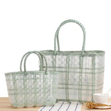 Women's PVC Handwoven Handbag Transparent Check Vegetable Basket Bag