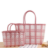 Women's PVC Handwoven Handbag Transparent Check Vegetable Basket Bag