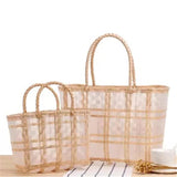 Women's PVC Handwoven Handbag Transparent Check Vegetable Basket Bag