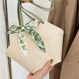 Straw Woven Bag Silk Scarf Women Shoulder Bag Handbags
