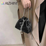 Embroidery Thread PU Handbags Chain Bucket Clutch Purse Shoulder Bag