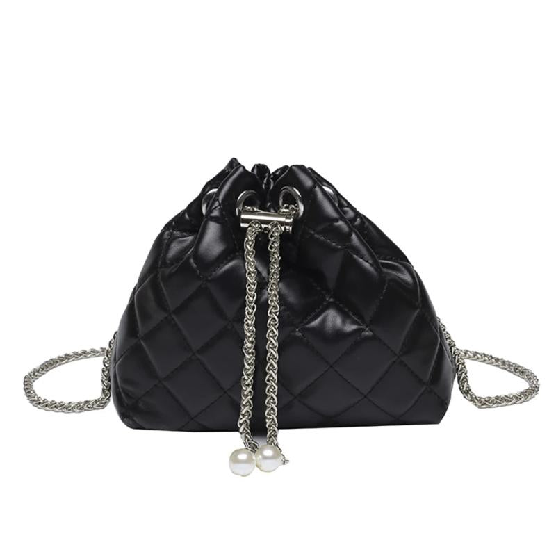 Embroidery Thread PU Handbags Chain Bucket Clutch Purse Shoulder Bag