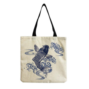 Customizable Foldable Tote Bag Koi Portable Travel Handbag Chinese Style