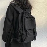 Large Capacity Button Travel Bag Solid Harajuku Retro Unisex Backpack