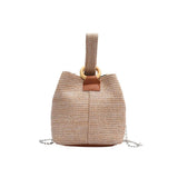 Women Woven Bucket Bag Shoulder Handbag Chain Strap Satchel Phone Pouch
