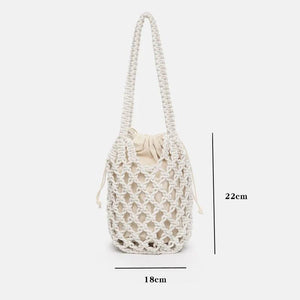 Bohemian Woven Shoulder Bag, Lightweight Bucket Purse with Long Handle