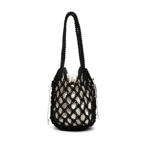 Bohemian Woven Shoulder Bag, Lightweight Bucket Purse with Long Handle