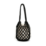 Bohemian Woven Shoulder Bag, Lightweight Bucket Purse with Long Handle