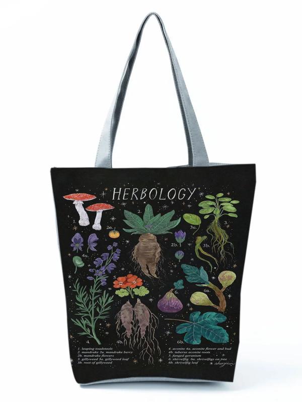 Mushroom Printed Plant Tote Reusable Bag