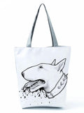 Funny Bull Terrier Dog Print Shopping Tote Handbag School Travel Shoulder Bag