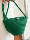 Women Beach Bucket Bag Straw Woven Purses Handbags Crochet Knitting