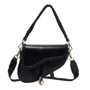 PU Leather Saddle Crossbody Bag Short Handle Casual Shoulder Handbags Female