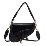 PU Leather Saddle Crossbody Bag Short Handle Casual Shoulder Handbags Female