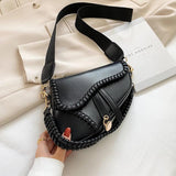 PU Leather Saddle Crossbody Bag Short Handle Casual Shoulder Handbags Female