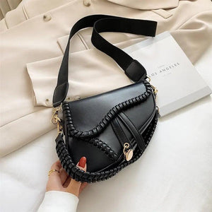 PU Leather Saddle Crossbody Bag Short Handle Casual Shoulder Handbags Female