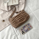 Pleated Shoulder Bag Women PU Leather Bag Armpit Handbag