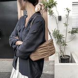 Pleated Shoulder Bag Women PU Leather Bag Armpit Handbag