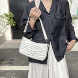 Pleated Shoulder Bag Women PU Leather Bag Armpit Handbag