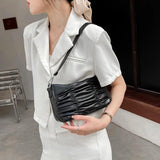 Pleated Shoulder Bag Women PU Leather Bag Armpit Handbag