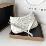 Pleated Shoulder Bag Women PU Leather Bag Armpit Handbag
