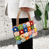 Bohemian Style Shoulder Bag with Colorful Flower Decor