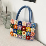 Bohemian Style Shoulder Bag with Colorful Flower Decor